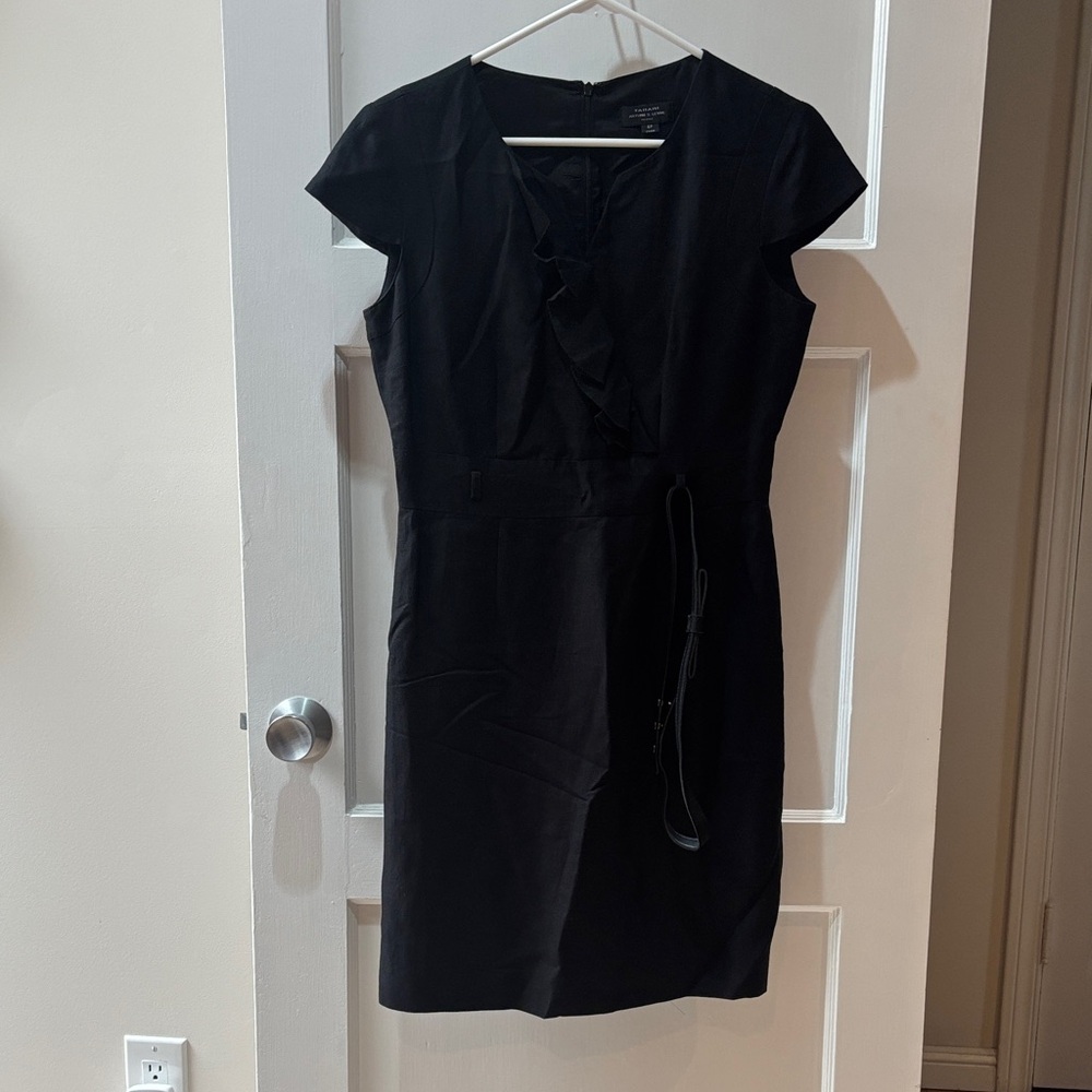 Tahari Black Ruffle-Front Cap Sleeve Mini Dress